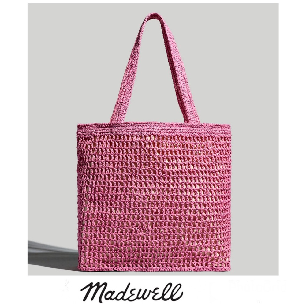 MADEWELL The Transport Retro Pink Woven Straw Carry All Shopping Shoulder Tote